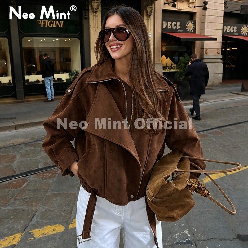 Streetwear Girl Brand - Nouvelle Veste en Daim Marron Oversize